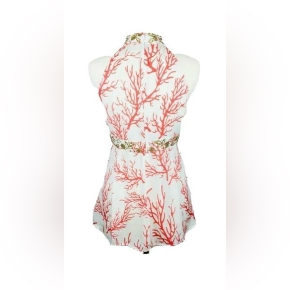 MICHAEL Michael Kors Silk Coral Print Halter Top with Embellished Waist, Size 10 - Picture 16 of 16